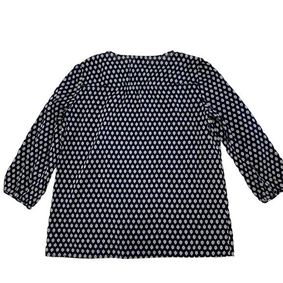 TALBOTS Blue White Geometric Embroidered Woven Cotton Button Up Blouse Medium - Picture 5 of 10